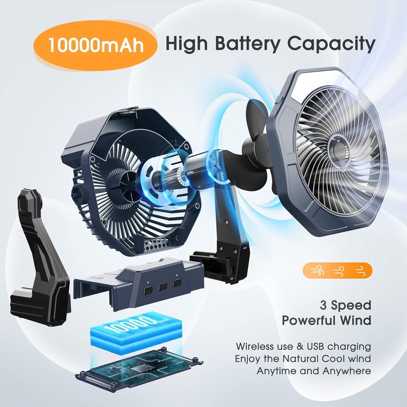 Ausic 10W Misting Solar Fan, 250ml Portable Outdoor Fans with Solar Panel, 8 Inch Battery Operated Rechargeable Cooling Fans with Hook, Camping Water Spray Fan for Travel/Beach/Patios/Chicken Coop - Image 5